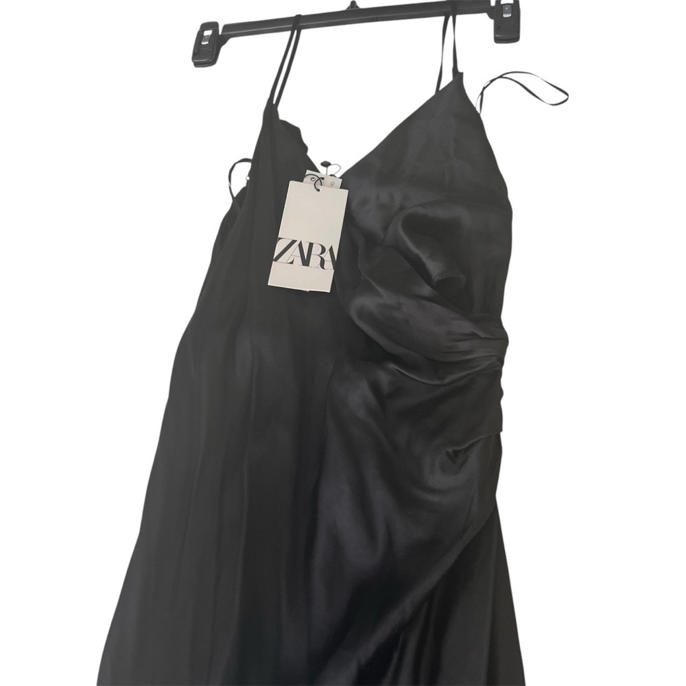 ZARA Black Cocktail Dress/Satin Slip dress / Size: US Small / High Side Slit/ - Picture 2 of 4